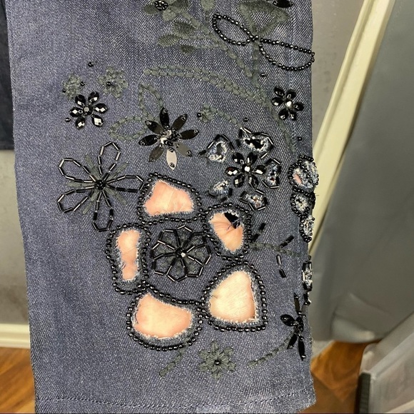 Elie Tahari Womens Azella Embellished Embroidered Skinny Jeans black beaded - Picture 7 of 12